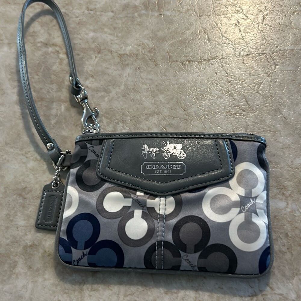 COACH Gray & Blue Wristlet